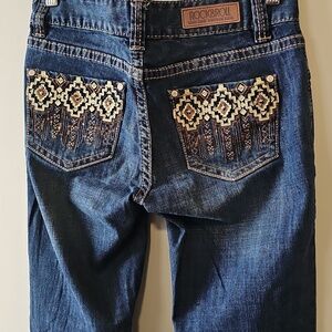 Rock & Roll Cowgirl Dark Wash 27x32 Mid Rise Boot Cut Jeans